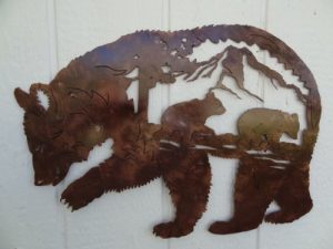 Bear Mountain Scene Metal Wall Art Home Decor - Antique Copper Color: Gifts for bear lovers